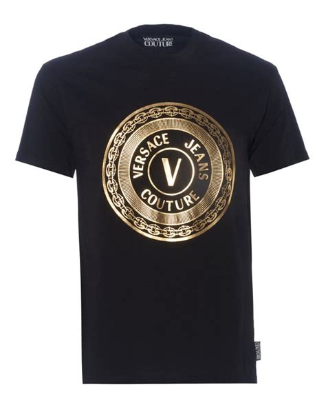 versace jeans t-shirt with gold foil print|Versace Jeans couture.